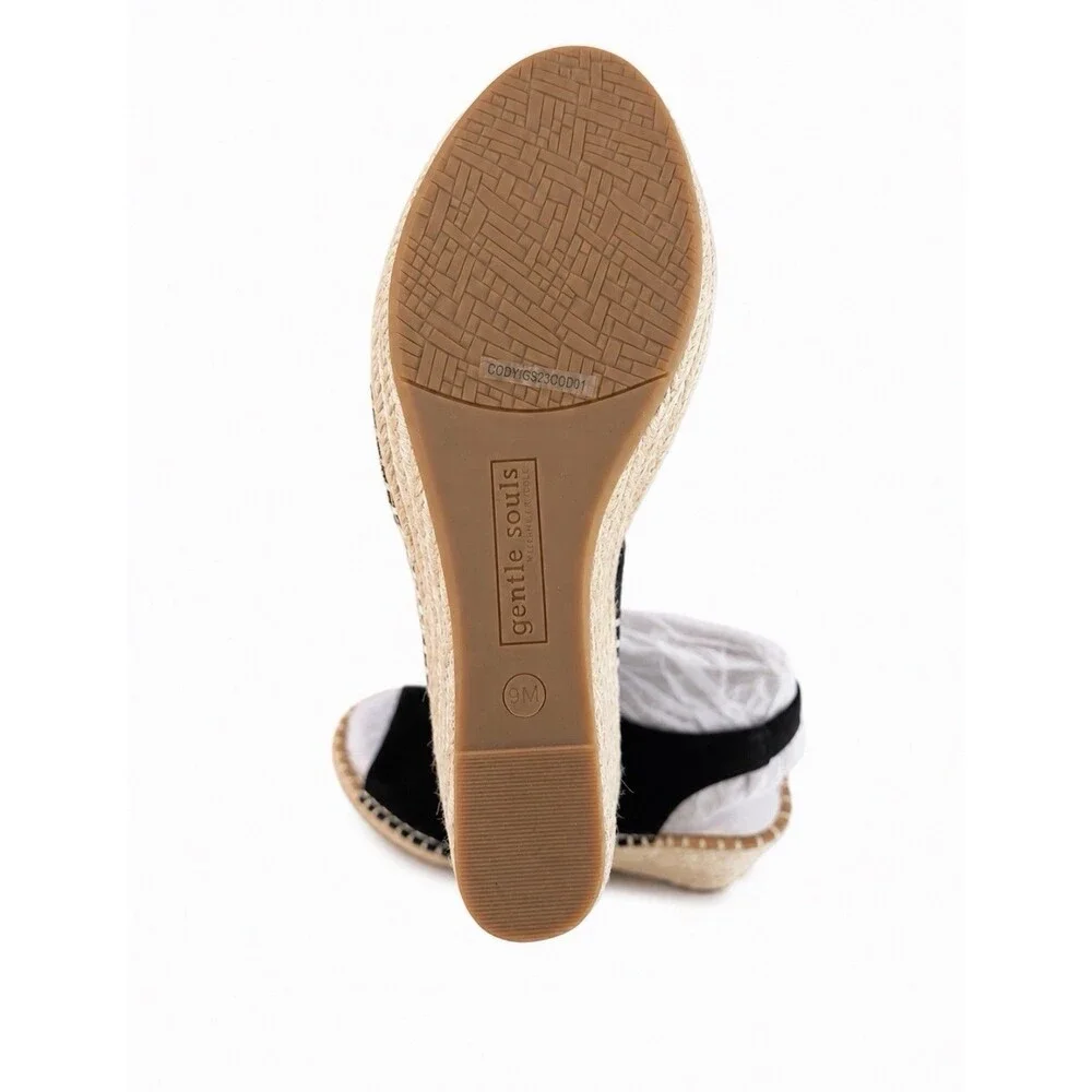 Gentle Souls Cody by Kenneth Cole Black Suede Espadrille Wedge Sandals Size 9M
